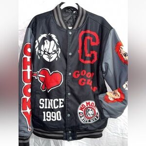 Reason x chucky Black and Red Graphic Varsity Jacket large new
